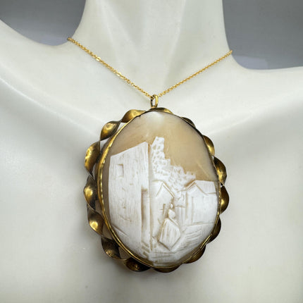 Vintage Shell Cameo Bronze Necklace