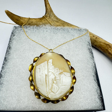 Vintage Shell Cameo Bronze Necklace