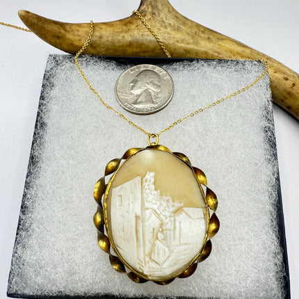 Vintage Shell Cameo Bronze Necklace