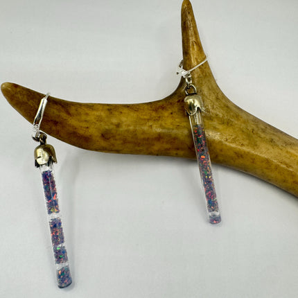 Vintage Black Fire Floating Opal Earrings 925 Sterling Silver Lever backs
