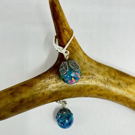 Vintage Black Fire Floating Opal Earrings 925 Sterling Silver Lever backs