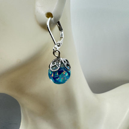 Vintage Black Fire Floating Opal Earrings 925 Sterling Silver Lever backs