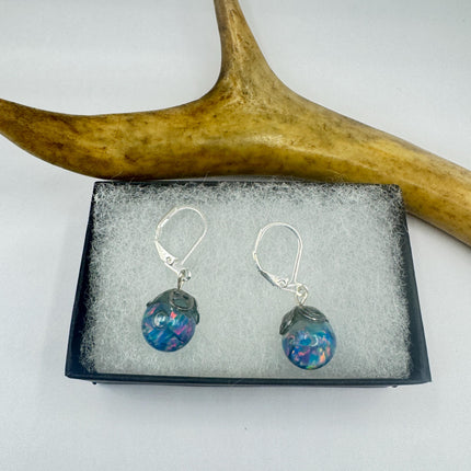 Vintage Black Fire Floating Opal Earrings 925 Sterling Silver Lever backs