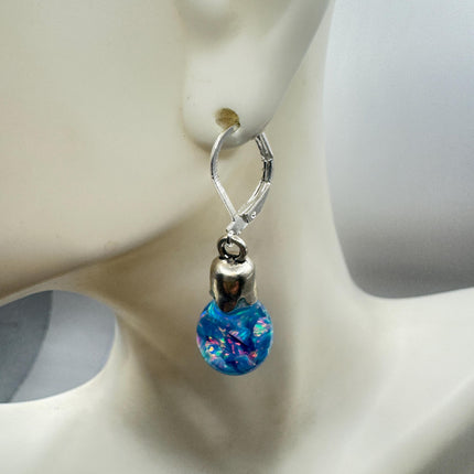 Vintage Black Fire Floating Opal Earrings 925 Sterling Silver Lever backs