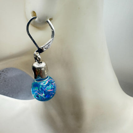 Vintage Black Fire Floating Opal Earrings 925 Sterling Silver Lever backs