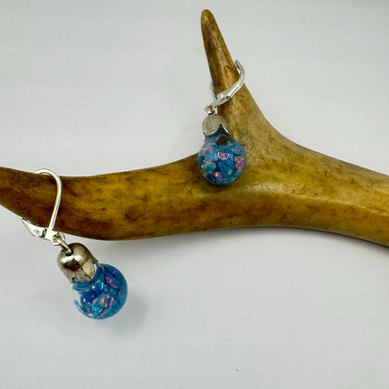 Vintage Black Fire Floating Opal Earrings 925 Sterling Silver Lever backs