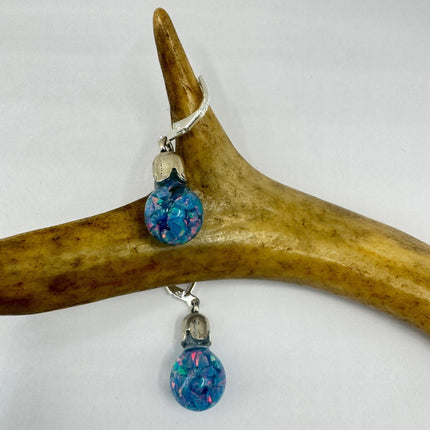 Vintage Black Fire Floating Opal Earrings 925 Sterling Silver Lever backs