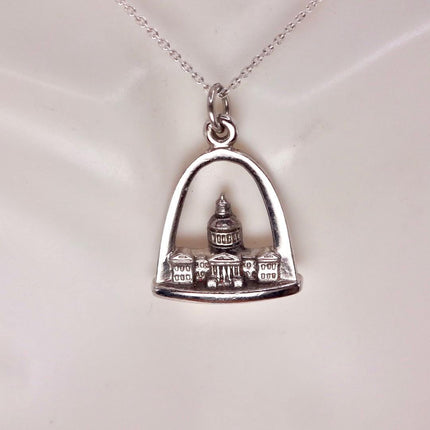 Vintage St Luis Arch Pendant Necklace: 925 Sterling Silver Charm