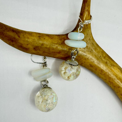 Vintage White Fire Floating Opal Earrings 925 Sterling Silver Lever backs