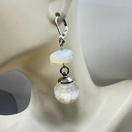 Vintage White Fire Floating Opal Earrings 925 Sterling Silver Lever backs
