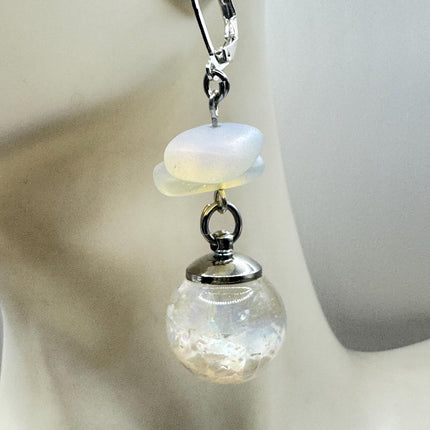 Vintage White Fire Floating Opal Earrings 925 Sterling Silver Lever backs