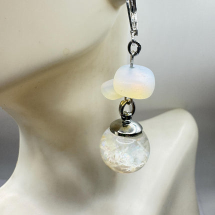 Vintage White Fire Floating Opal Earrings 925 Sterling Silver Lever backs