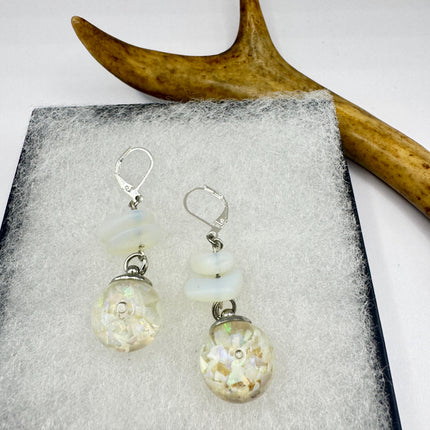 Vintage White Fire Floating Opal Earrings 925 Sterling Silver Lever backs