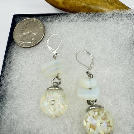 Vintage White Fire Floating Opal Earrings 925 Sterling Silver Lever backs