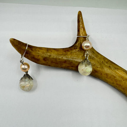 Vintage White Fire Floating Opal Earrings 925 Sterling Silver Lever backs