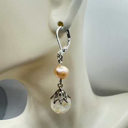 Vintage White Fire Floating Opal Earrings 925 Sterling Silver Lever backs
