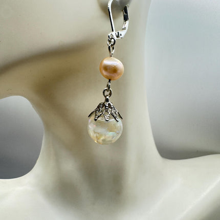 Vintage White Fire Floating Opal Earrings 925 Sterling Silver Lever backs