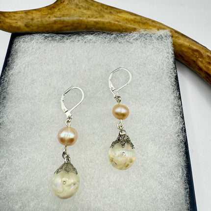 Vintage White Fire Floating Opal Earrings 925 Sterling Silver Lever backs