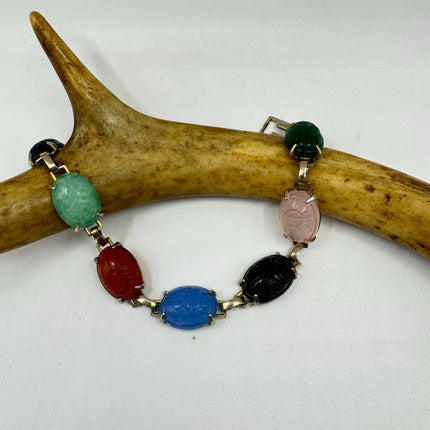 Vintage Gemstone Scarab Bracelet Gold Filled Egyptian Revival