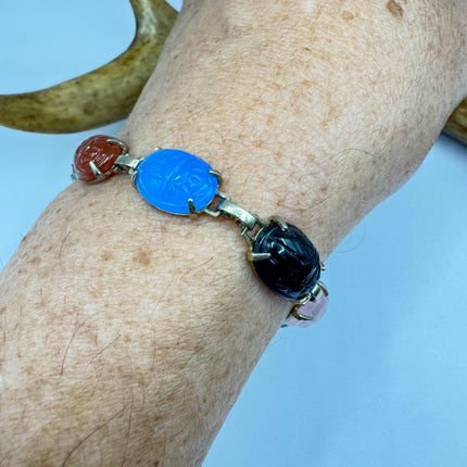 Vintage Gemstone Scarab Bracelet Gold Filled Egyptian Revival