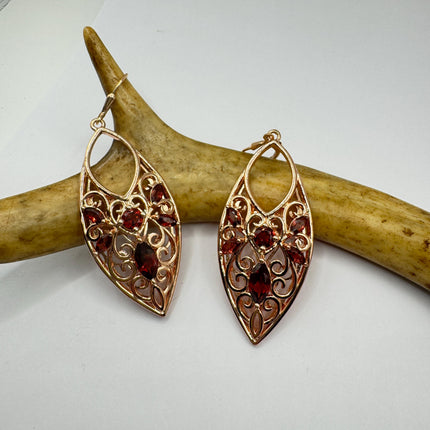 Vintage Chandelier Earrings: Garnet, Citrine, Gold, Sterling Silver
