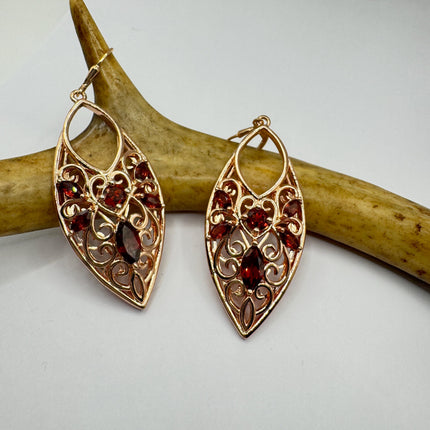 Vintage Chandelier Earrings: Garnet, Citrine, Gold, Sterling Silver