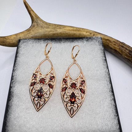 Vintage Chandelier Earrings: Garnet, Citrine, Gold, Sterling Silver