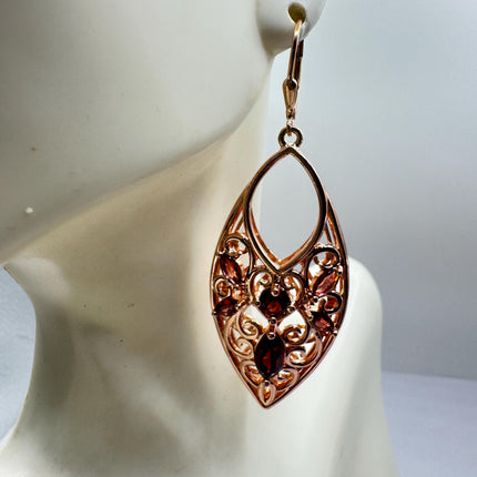 Vintage Chandelier Earrings: Garnet, Citrine, Gold, Sterling Silver