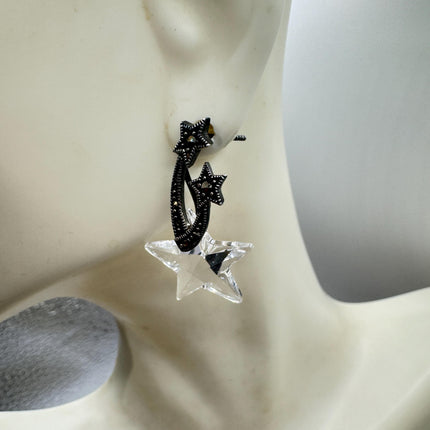 Vintage Cubic Zirconia Star Stud Earrings: 925 Sterling Silver