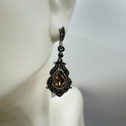 Vintage Cubic Zirconia Stud Earrings: 925 Sterling Silver