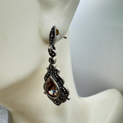 Vintage Cubic Zirconia Stud Earrings: 925 Sterling Silver