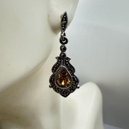 Vintage Cubic Zirconia Stud Earrings: 925 Sterling Silver