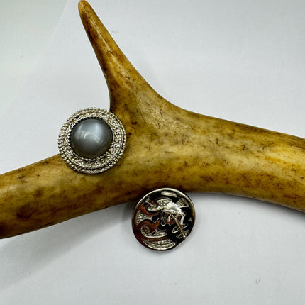Vintage Deco Grey Moonstone Sterling Silver Stud Earrings