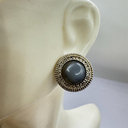Vintage Deco Grey Moonstone Sterling Silver Stud Earrings