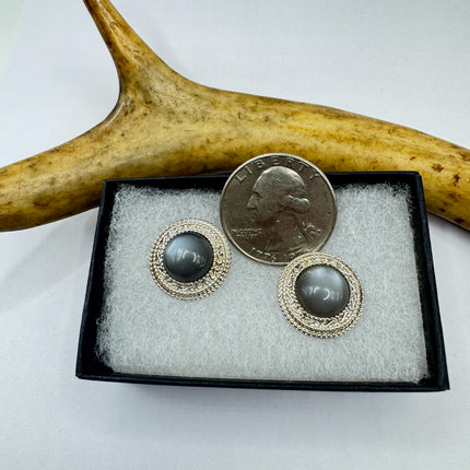 Vintage Deco Grey Moonstone Sterling Silver Stud Earrings