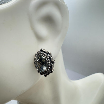 Vintage Green Amethyst 925 Sterling Silver Small Stud Earrings