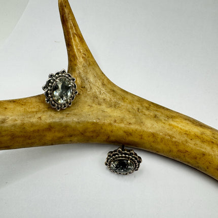 Vintage Green Amethyst 925 Sterling Silver Small Stud Earrings