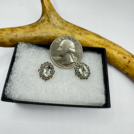 Vintage Green Amethyst 925 Sterling Silver Small Stud Earrings