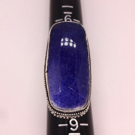 Vintage Raw Blue Sapphire Ring: Handmade Silver Bronze Boho Jewelry