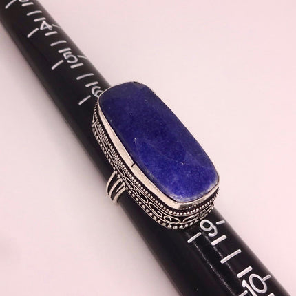 Vintage Raw Blue Sapphire Ring: Handmade Silver Bronze Boho Jewelry