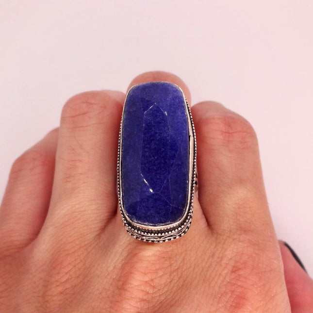 Vintage Raw Blue Sapphire Ring: Handmade Silver Bronze Boho Jewelry