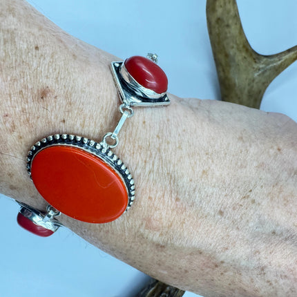 Vintage Red Glass Silver Toggle Bracelet Silver Bronze