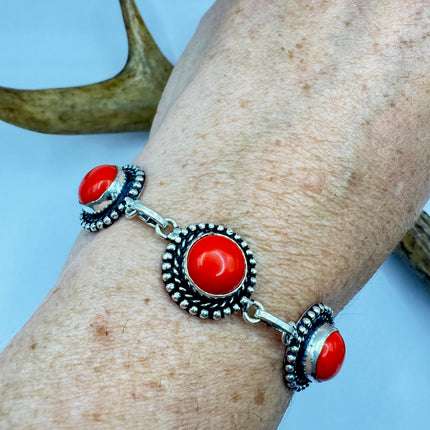 Vintage Red Glass Silver Toggle Bracelet Silver Bronze