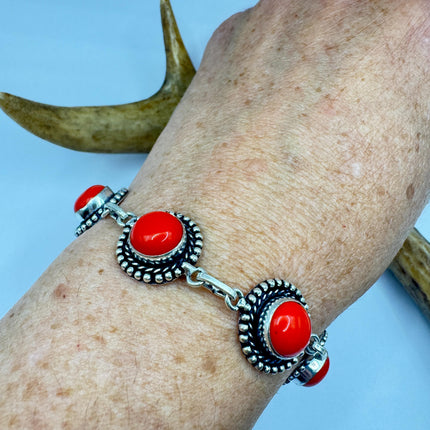 Vintage Red Glass Silver Toggle Bracelet Silver Bronze