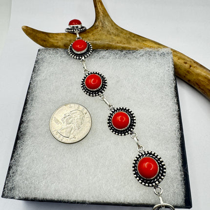 Vintage Red Glass Silver Toggle Bracelet Silver Bronze