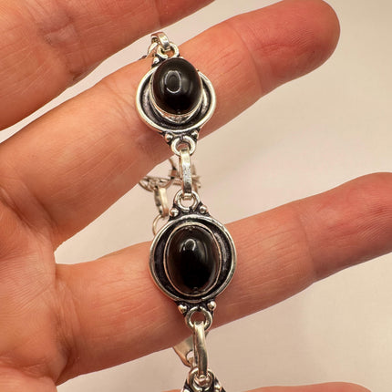 Vintage Black Onyx Toggle Bracelet Silver Bronze