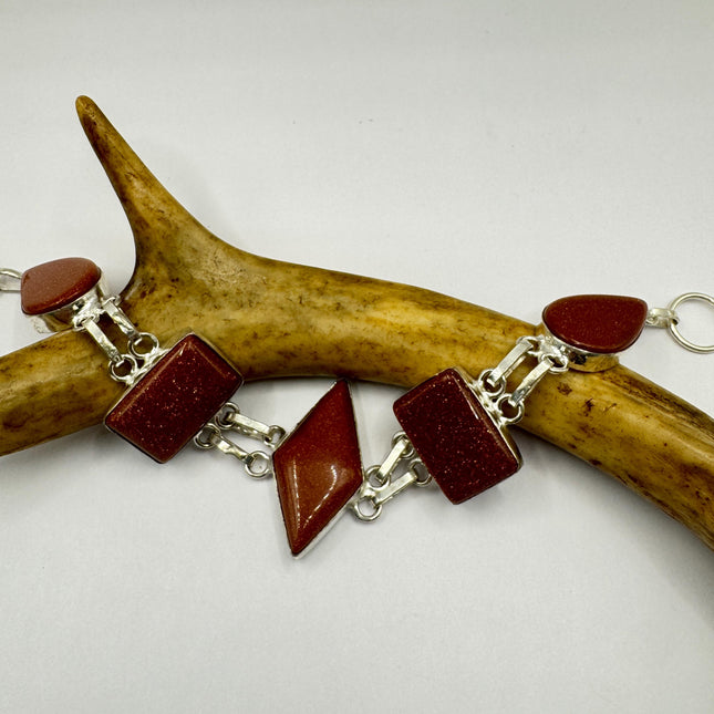 Vintage Sandstone Toggle Bracelet Silver Bronze