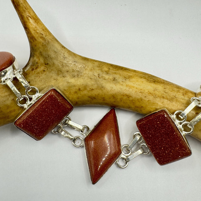 Vintage Sandstone Toggle Bracelet Silver Bronze
