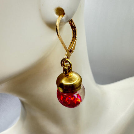 Vintage Pink Fire Floating Opal Earrings Gold Bronze Lever backs