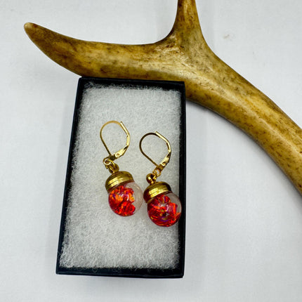Vintage Pink Fire Floating Opal Earrings Gold Bronze Lever backs